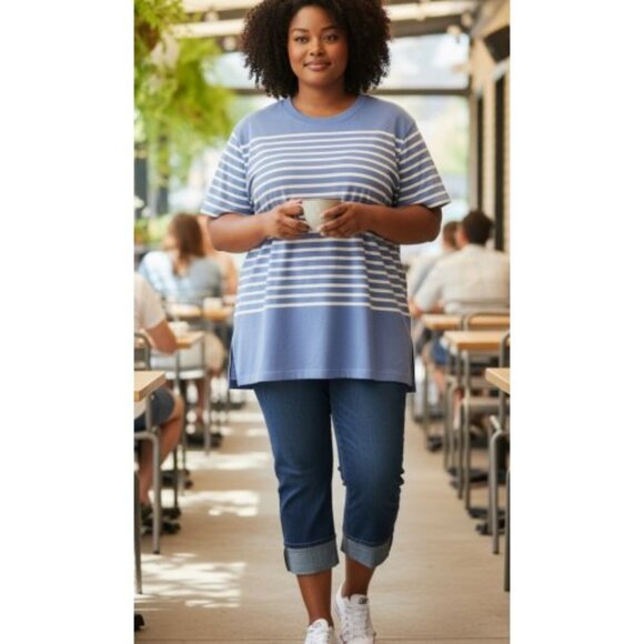 VENEZIA JEANS Blue White Striped Tunic Top Ladies Plus Size 26 28 - Picture 1 of 6